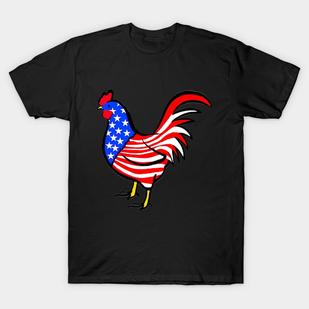 4th of July Independence Day Cock Rooster American Flag T-Shirt by livania